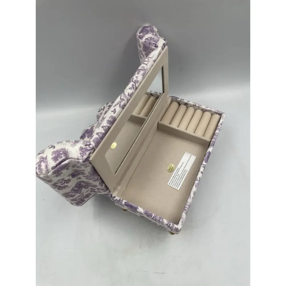 Jewelry Box Organizer Velvet Sofa Shaped/Greek Mythology Design/Lilac & White